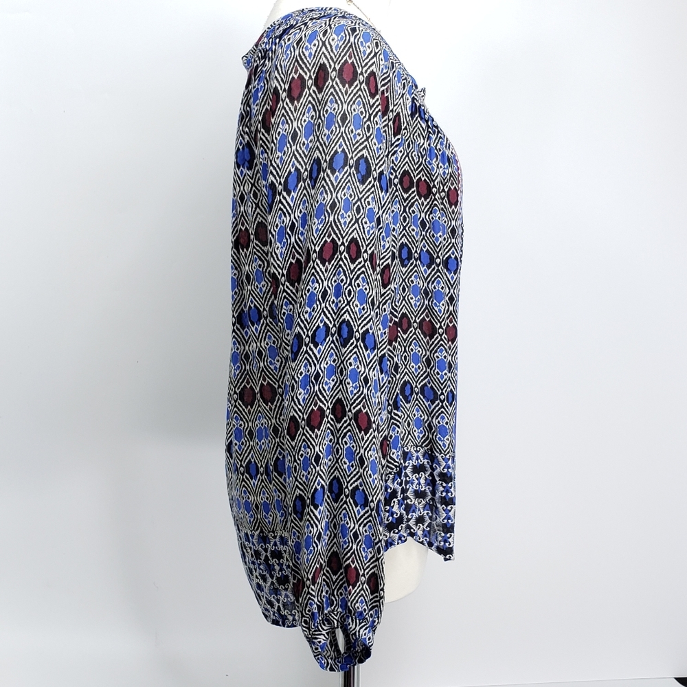 Lucky Brand Ikat Boho Printed Peasant Blouse - Picture 7 of 8